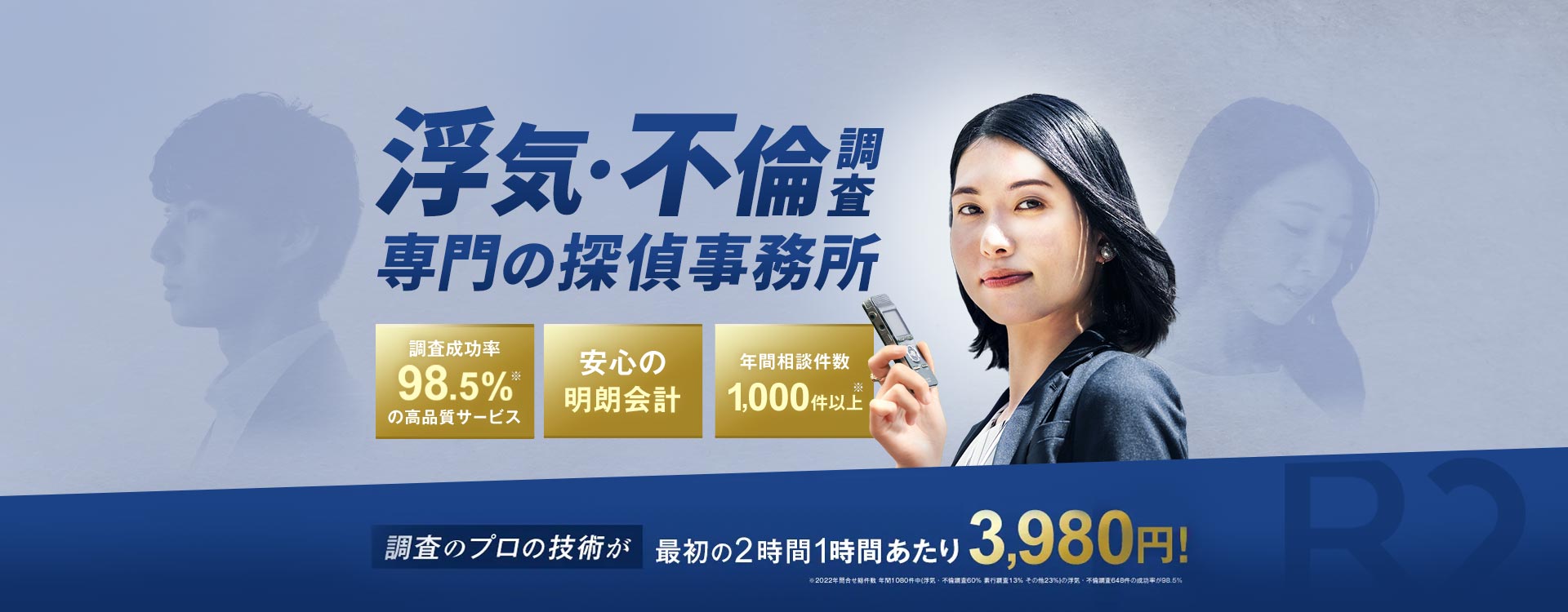 【浮気・不倫調査専門の探偵事務所】リベンジ探偵社・調査のプロの技術が、最初の2時間1時間あたり3,980円！